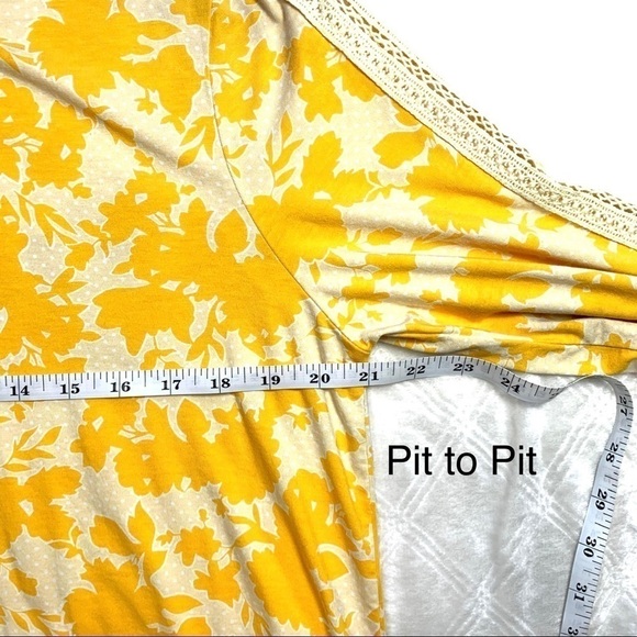 Lands' End Yellow Floral Long Sleeve Crocheted Detail Shirt Top Size Large - Picture 12 of 16